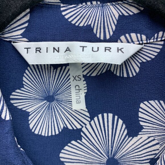 Trina Turk Blouse Womens Extra Small Blue Silk Button Up Long Sleeve Woven - Picture 15 of 16